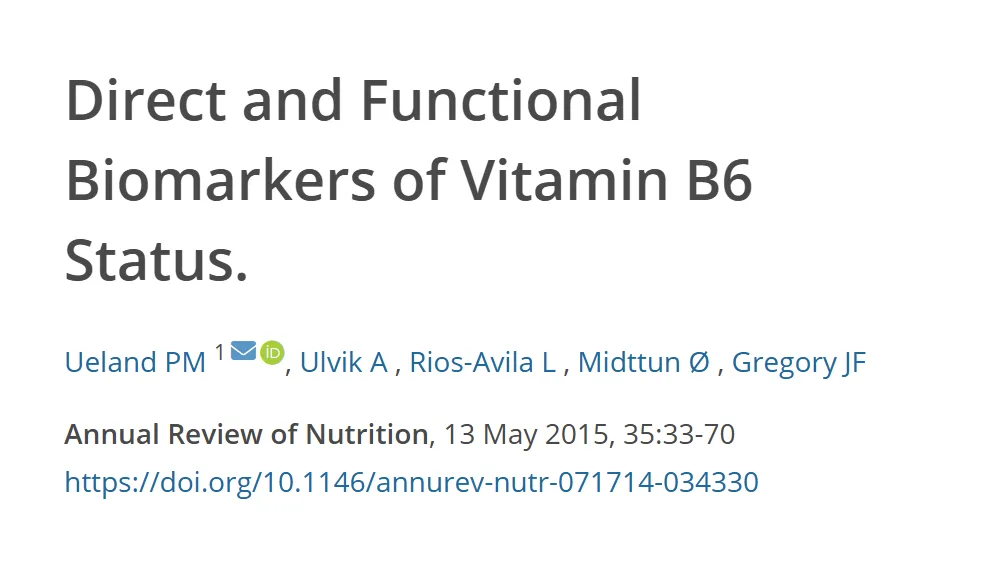 Referência da revisão sobre biomarcadores diretos e funcionais da vitamina B6, com título, autores, revista e DOI
